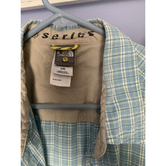 The North Face A5 Series Short Sleeve Button Shirt Mens Blue Plaid Cotton LG - Picture 3 of 7